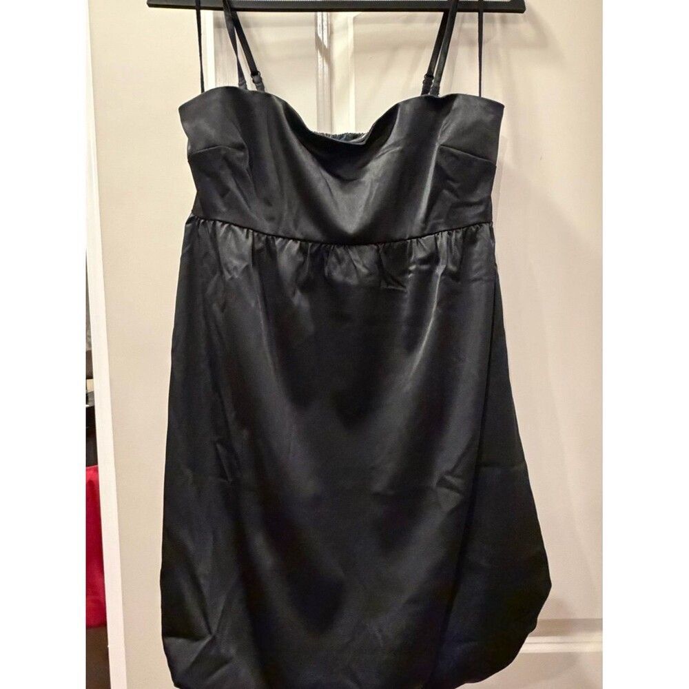 Black Satin Bubble Hem Mini Dress with Adjustable Straps/Medium